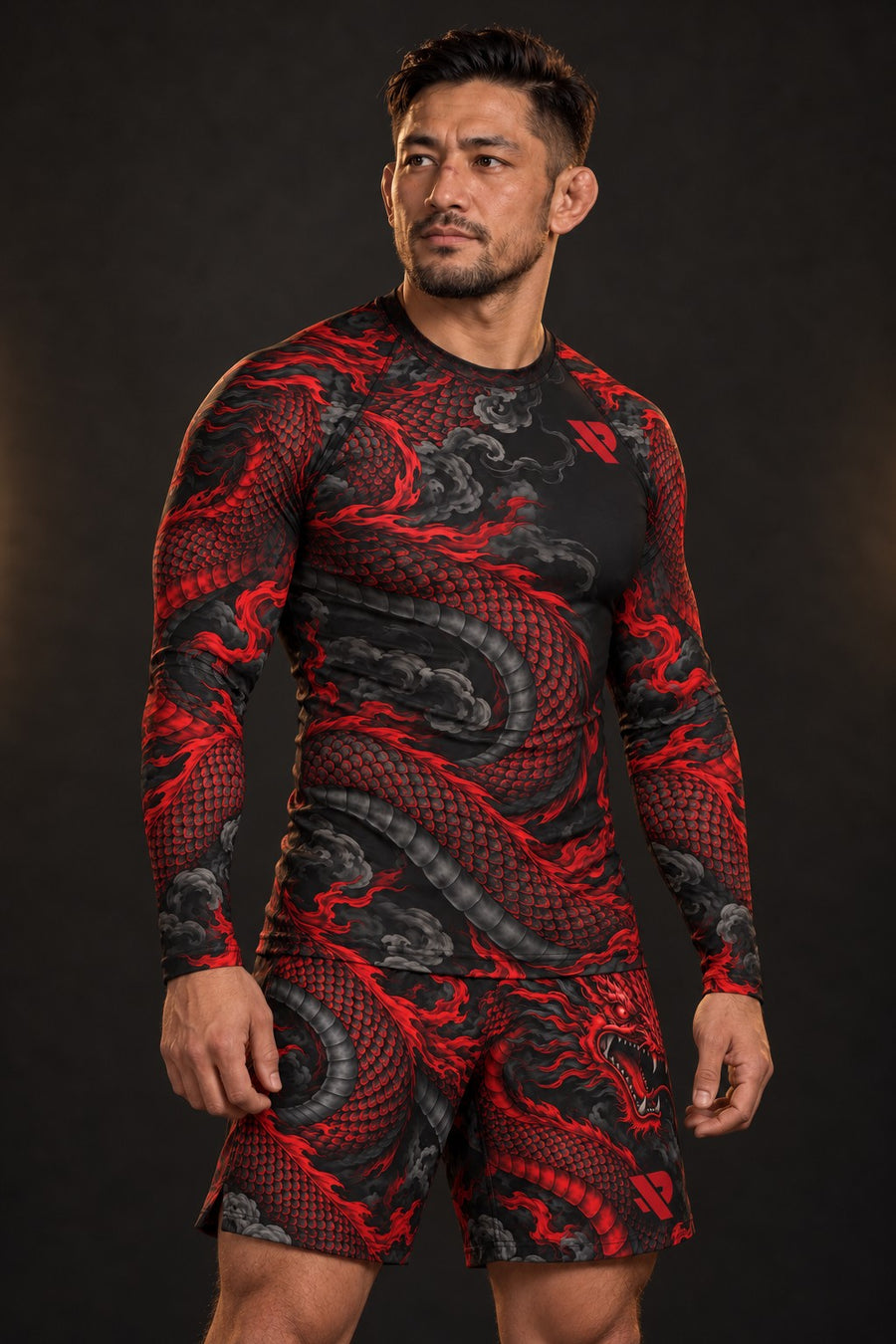 Rash guard Dragon Rouge manches longues porté