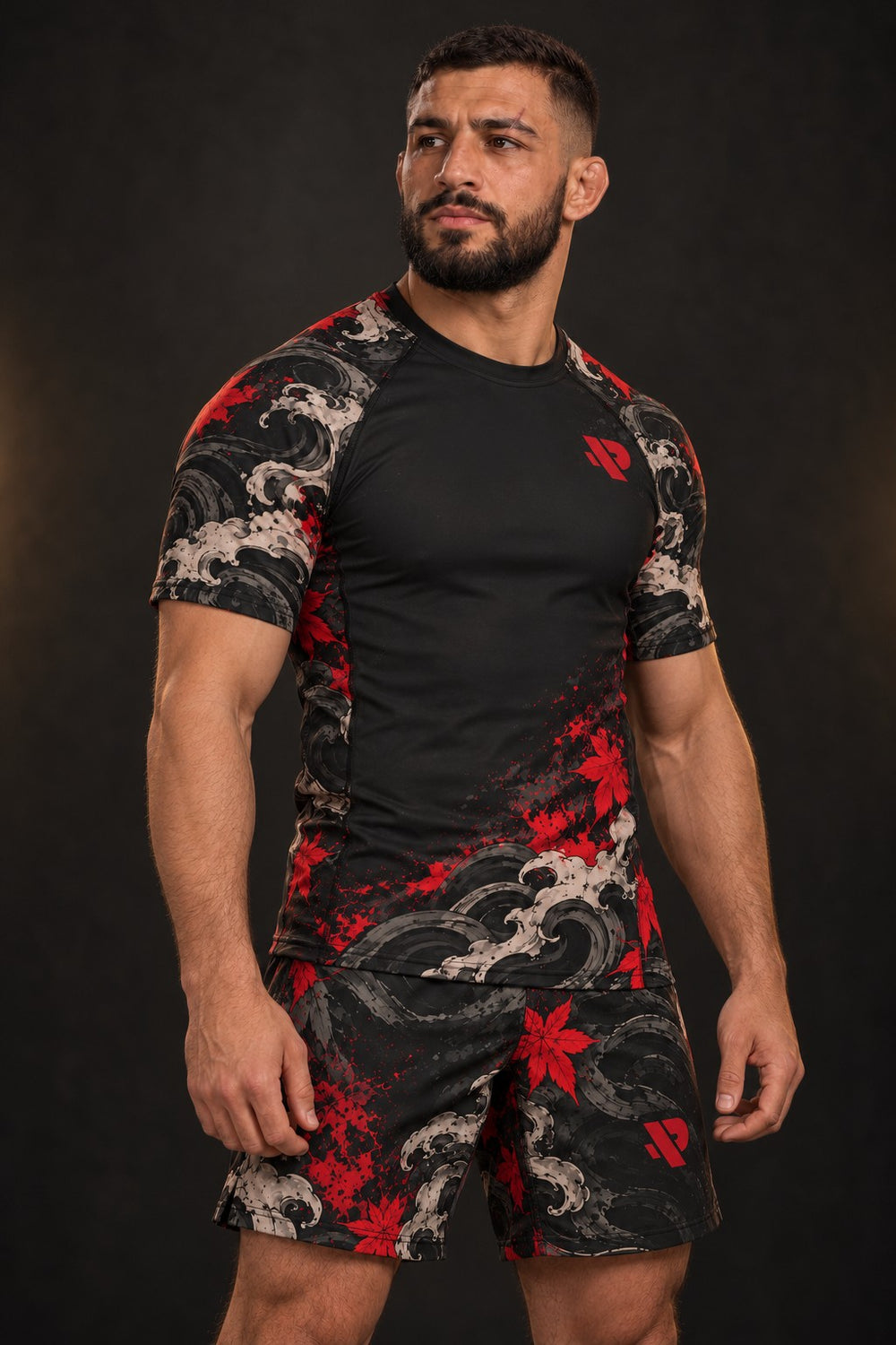 Rash guard Hannya Rouge manches courtes homme