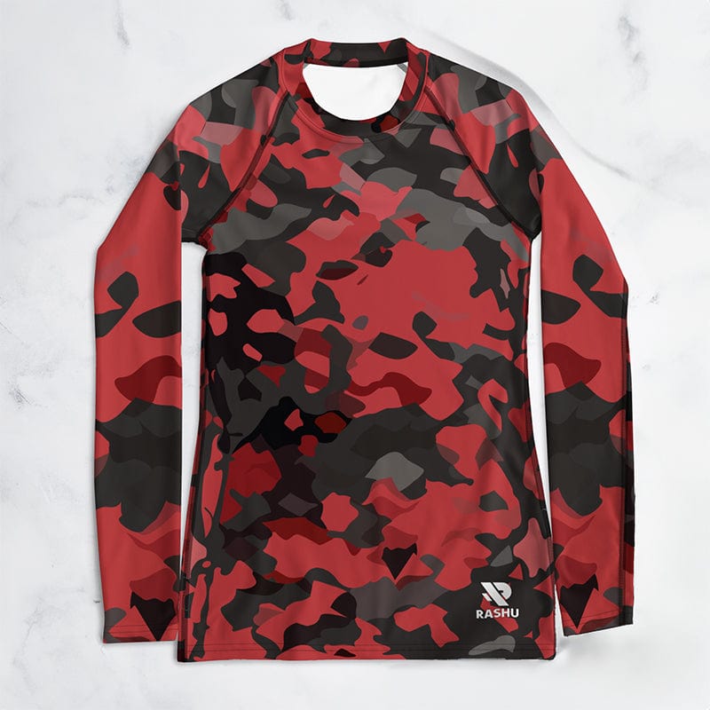 Rashguard Rouge Camouflage - Femme Votre Rash Guard, Votre Mérite | Rashu