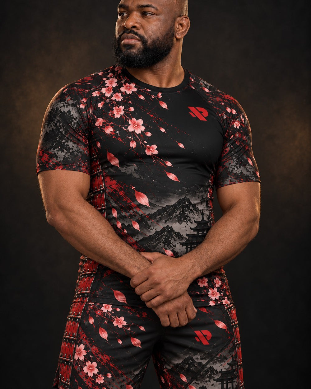 Rash guard Samouraï Armure Rouge manches courtes homme