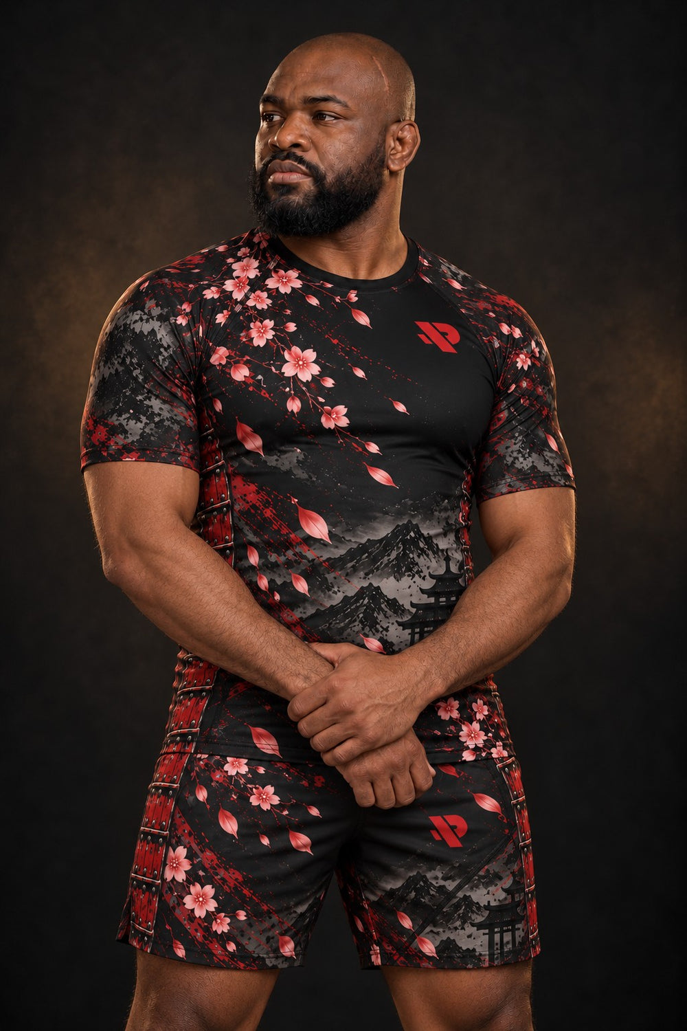Rash guard Samouraï Armure Rouge manches courtes homme