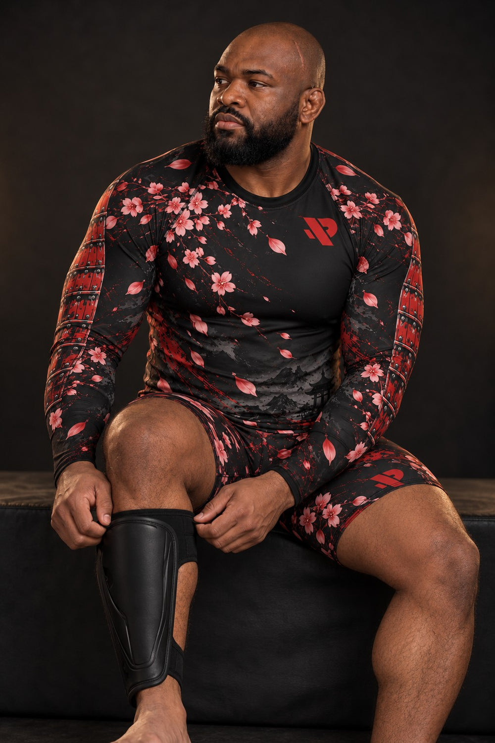 Rash guard Samouraï Armure Rouge manches longues porté